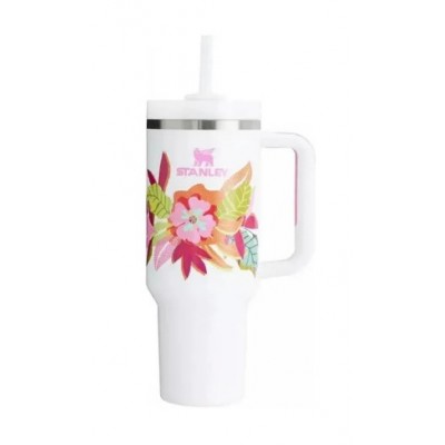 Vaso Quencher 1,18ml blanco con flores Stanley