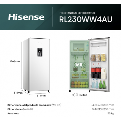 Heladera blanca 177L dispenser  Hisense