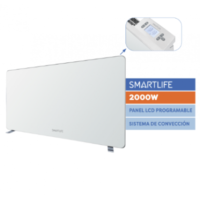 Convector vidrio blanco 2.000w Smartlife