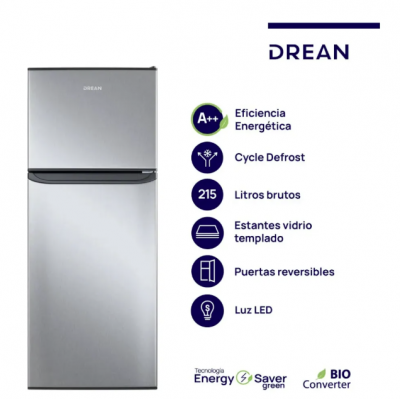 Heladera cíclica R600 inox con freezer 215L Drean