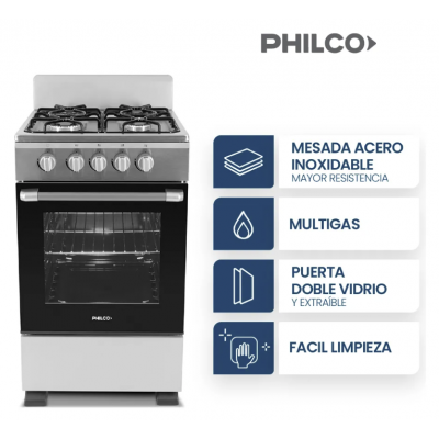 Cocina a gas 50 cm plata Philco