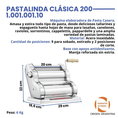 Fabrica de pastas Clásica 200 cromada Pastalinda