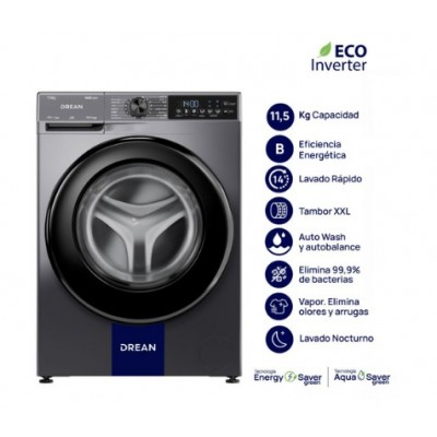 Lavarropas Frontal 11Kg inverter silver Drean